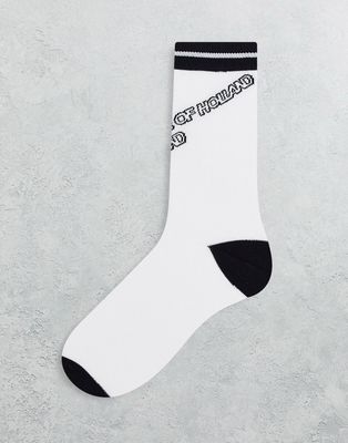 House of Holland logo socks in black and white