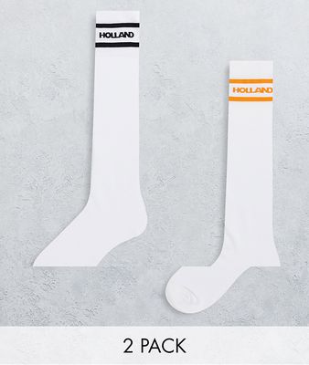 House of Holland long socks with contrast bands in white