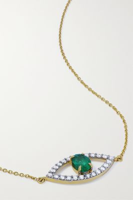 House Of Meraki - Evil Eye 18-karat Gold, Emerald And Diamond Necklace - Green