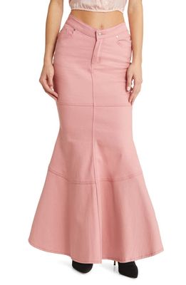 House of Sunny Amour Trumpet Denim Maxi Skirt in Blush