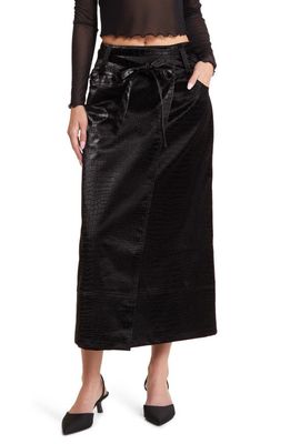 House of Sunny Embossed Low Rider Faux Leather Maxi Skirt in Noir
