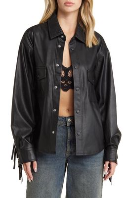 House of Sunny Fringe Faux Leather Shirt in Noir