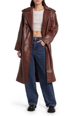 House of Sunny Montague Faux Leather Trench Coat in Chestnut