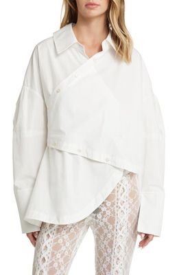 House of Sunny The Artists Way Asymmetric Cotton Button-Up Shirt in Ivory Sail