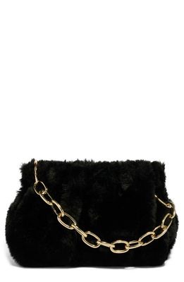 HOUSE OF WANT Chill Vegan Leather Frame Clutch in Black Vegan Fur