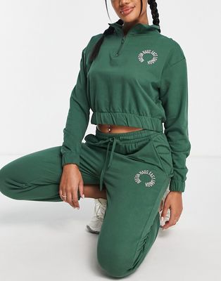 Hoxton Haus cropped zip up sweater in forest green - part of a set