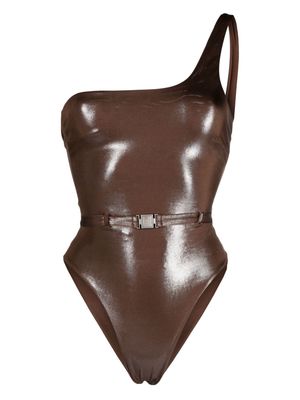 HRH belted one-shoulder swimsuit - Brown