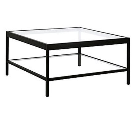 Hudson & Canal Alexis Square Coffee Table w/ Gl ass Top & Shelf