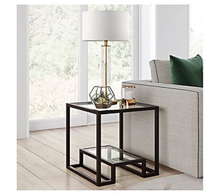 Hudson & Canal Athena Side Table With Glass Top & Bottom Shelf