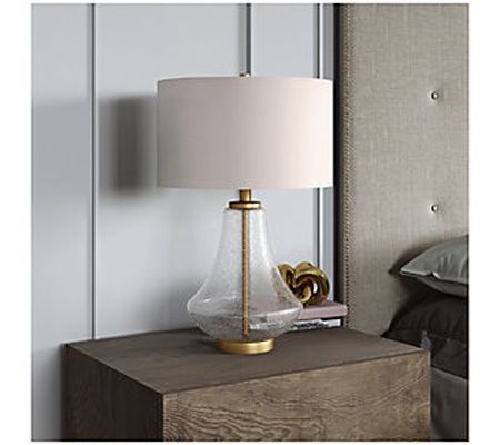 Hudson & Canal Lagos Seeded Glass Table Lamp Wi th Flax Shade