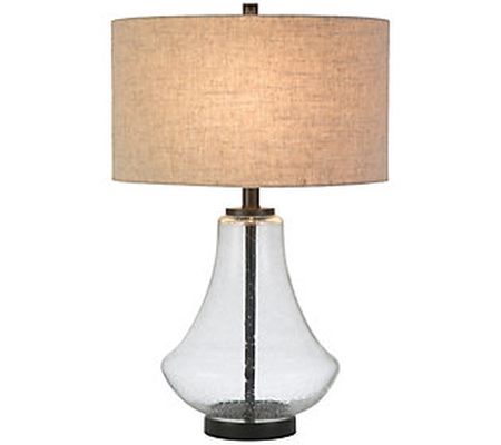 Hudson & Canal Lagos Table Lamp Seeded Glass Wi th Flax Shade