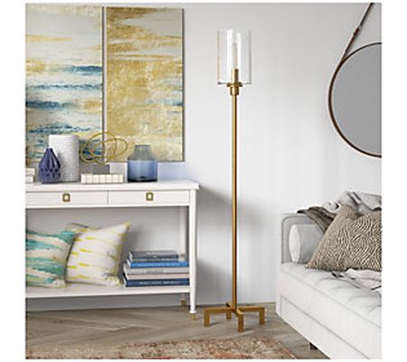 Hudson & Canal Panos Floor Lamp with Seeded Gla ss Shade