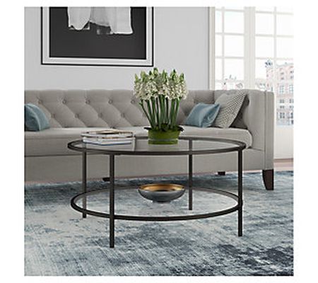 Hudson & Canal Sivil 36" Round Coffee Table W/ Glass Shelf