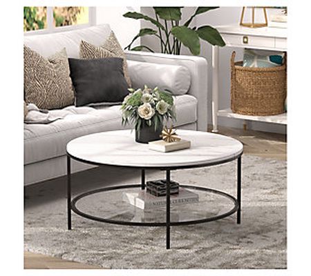 Hudson & Canal Sivil 36" Round Faux Marble Top Coffee Table