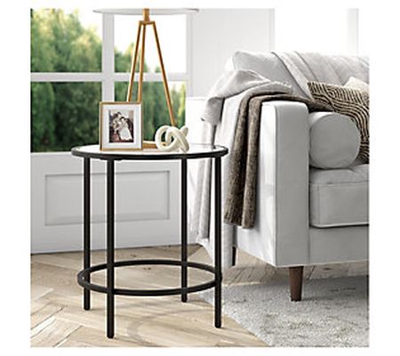 Hudson & Canal Sivil Round Side Table With Lowe r Glass Shelf