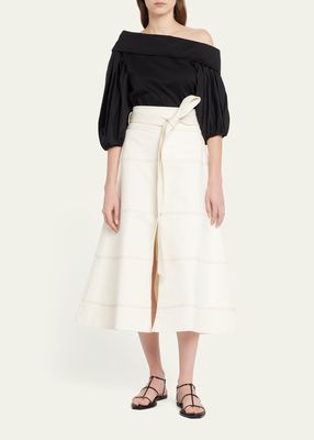 Hudson High-Waist Belted Denim Midi Skirt