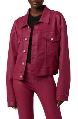 Hudson Jeans Brea Coated Denim Trucker Jacket in Coated Beet Red