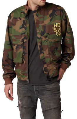 Hudson Jeans Camo Print Utility Bomber Jacket in Army Fatigue