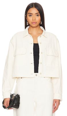 Hudson Jeans Cropped Oversized Button Down Shirt in White