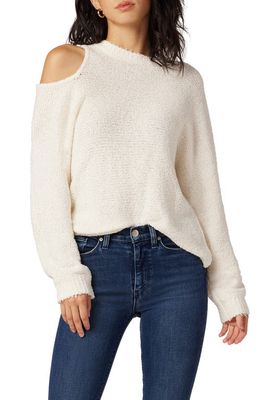 Hudson Jeans Cutout Shoulder Cotton Blend Sweater in Starch
