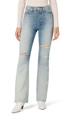 Hudson Jeans Faye Ripped Ultra High Waist Raw Hem Flare Organic Cotton Jeans in Bleach Dip
