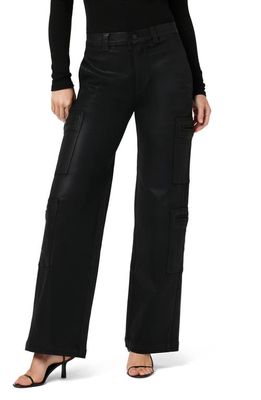 Hudson Jeans High Waist Wide Leg Cargo Pants in Coated Black Beauty