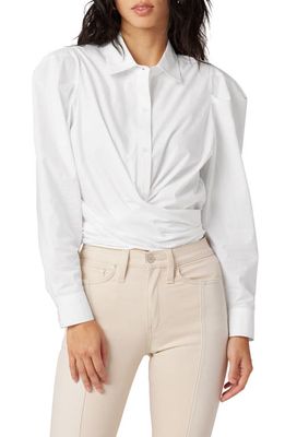 Hudson Jeans Wrap Tie Cotton Poplin Button-Up Shirt in White