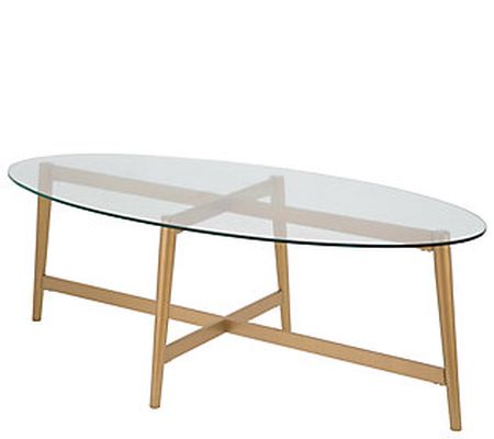 Hudson&Canal Olson Modern Oval Coffee Table W G lass Top