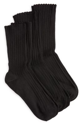 Hue 3-Pack Scalloped Pointelle Crew Socks in Black