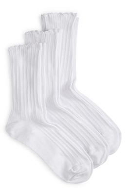 Hue 3-Pack Scalloped Pointelle Crew Socks in White
