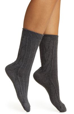 Hue Assorted 2-Pack Cable Knit Crew Socks in Dark Grey Heather