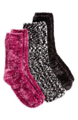 Hue Assorted 3-Pack Furry Feather Yarn Crew Socks in Black Space Dyed Pack