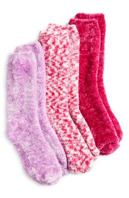 Hue Assorted 3-Pack Furry Feather Yarn Crew Socks in Pink Spcae Dyed Pack