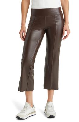 Hue Crop Faux Leather Leggings in Chocolate Brown 