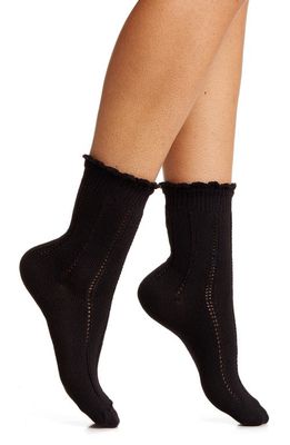 Hue Scalloped Boot Socks in Black