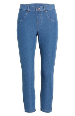 Hue Side Slit Pull-On Denim Capri Leggings in Medium Wash