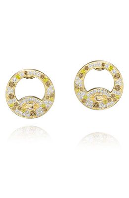 Hueb Diamond & Morganite Open Circle Earrings in Yellow Gold