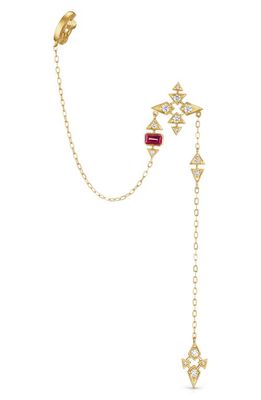 Hueb Onsa Diamond & Raspberry Rhodolite Chain Left Ear Cuff in Yellow Gold