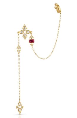Hueb Onsa Diamond & Raspberry Rhodolite Chain Right Ear Cuff in Yellow Gold