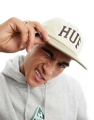 HUF arch logo snapback cap in beige and brown