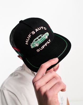 HUF auto supply trucker cap in black and green