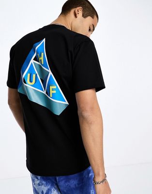HUF based triple triangle T-shirt in black with chest and back print