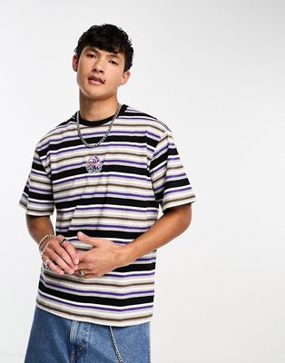 HUF cheshire short sleeve striped knitted t-shirt in white and blue-Multi