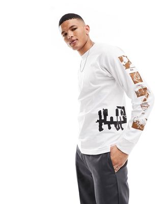 HUF outer limits long sleeve t-shirt in white with multiple placement prints
