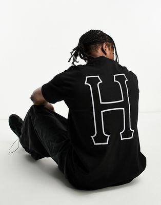 HUF set H t-shirt in black with chest and back logo print