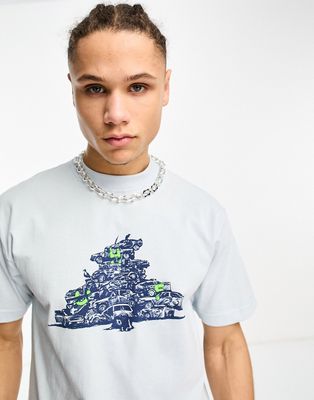 HUF Yard T-shirt in light blue with chest print