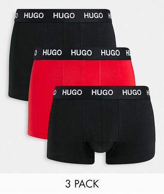 Hugo 3 pack trunks with logo waistband in black and red