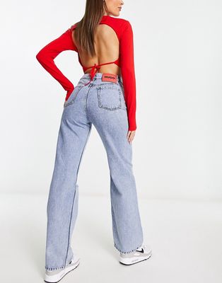 HUGO 937 2 relaxed fit jeans in light blue with rips