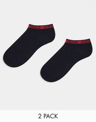 HUGO Bodywear 2 pack low cut socks with branding in black