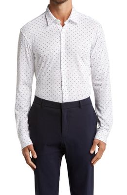 Hugo Boss Roan Slim Fit Geo Stretch Nylon Button-Up Shirt in White